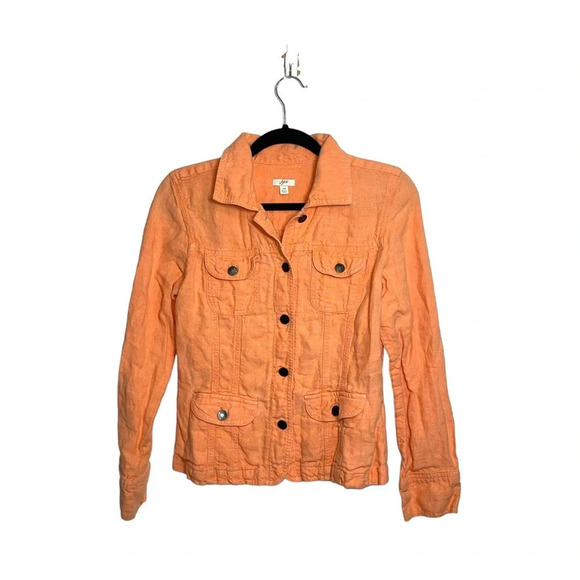 J. Jill Jackets & Blazers - J. Jill 100% Linen Neon Orange Button Utility Jacket Xsmall Women’s